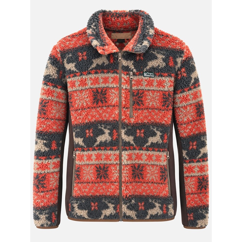 Vtg MANASTASH Full Zip Sherpa Jacket Fair Isle Holiday Snowflakes Mens Sz L 90s